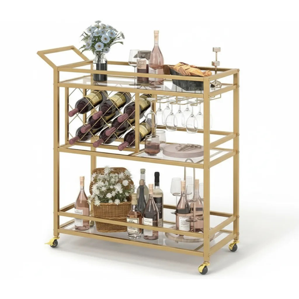 3-Tier Mirrored Bar Cart with Wheels