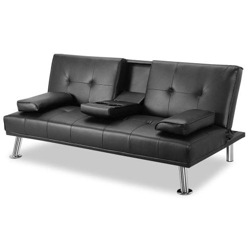 Convertible Futon Sofa Bed with Cup Holders