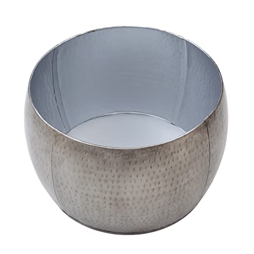 Hammered Silver Drum Table with Natural Wood Lift Top