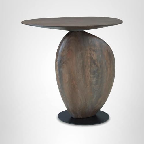 Industrial Accent Table with Metal Base - Dark Brown & Black