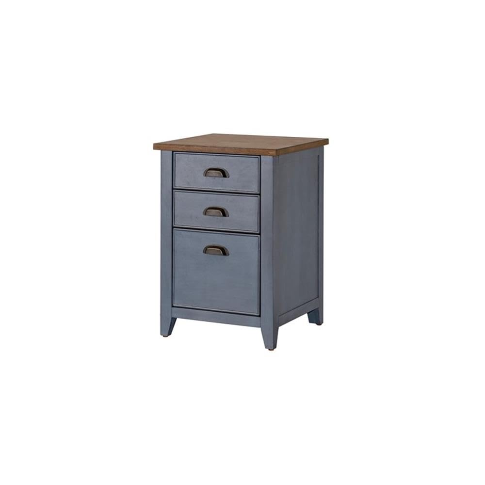 Dusty Blue Wood File Cabinet with Adjustable Shelves