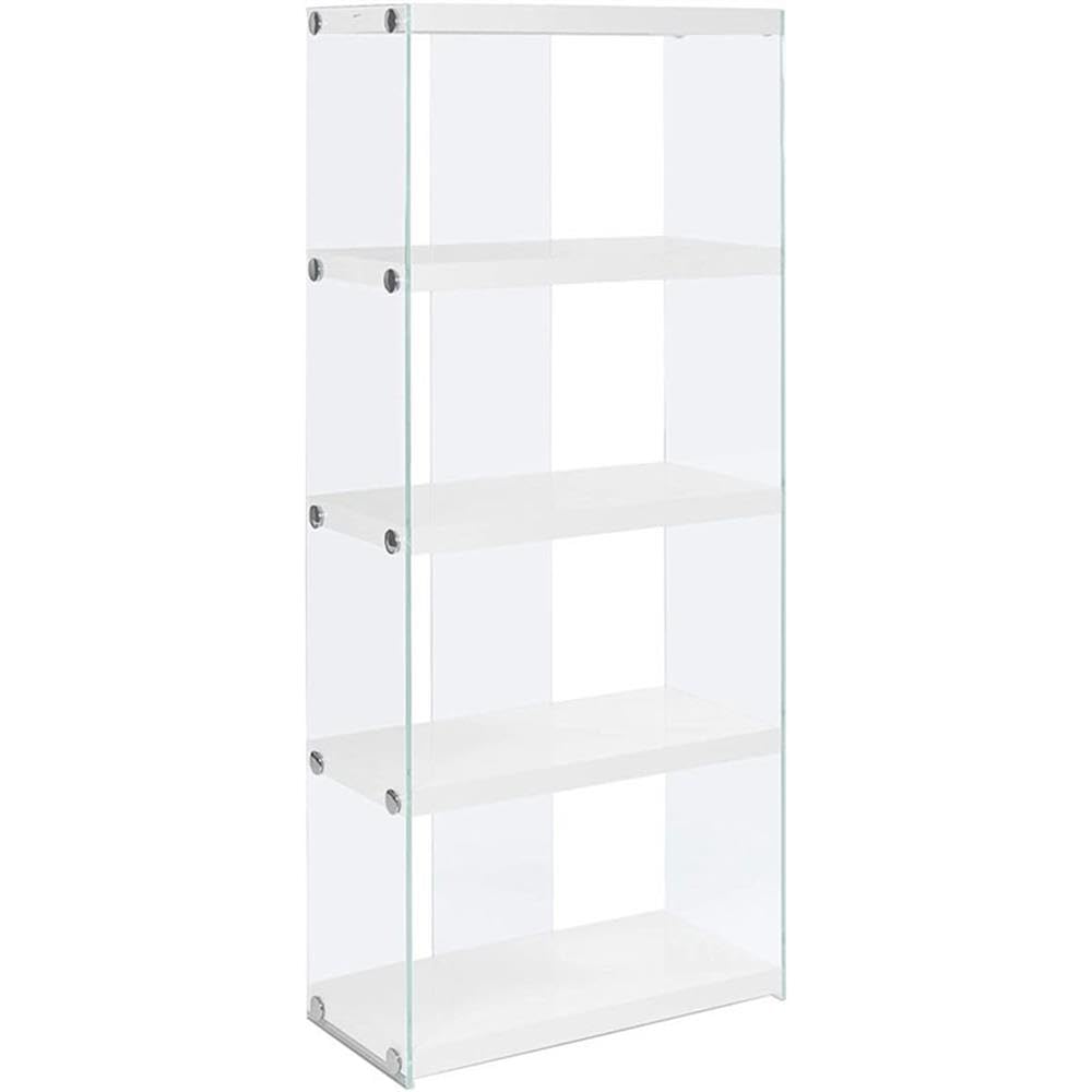 4 Shelf Tempered Glass Bookcase in Glossy White