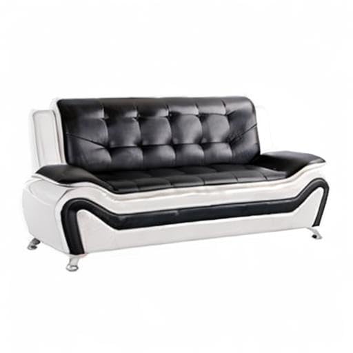 3-Piece Modern Sofa Set with Tufted Back - Black and White Faux Leather