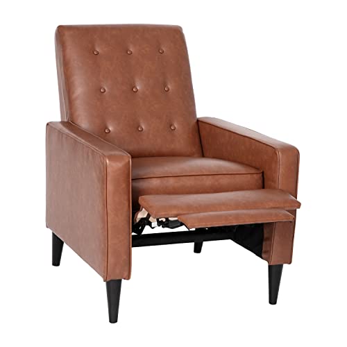 Zeke Mid-Century Modern Tufted Pushback Recliner in Cognac
