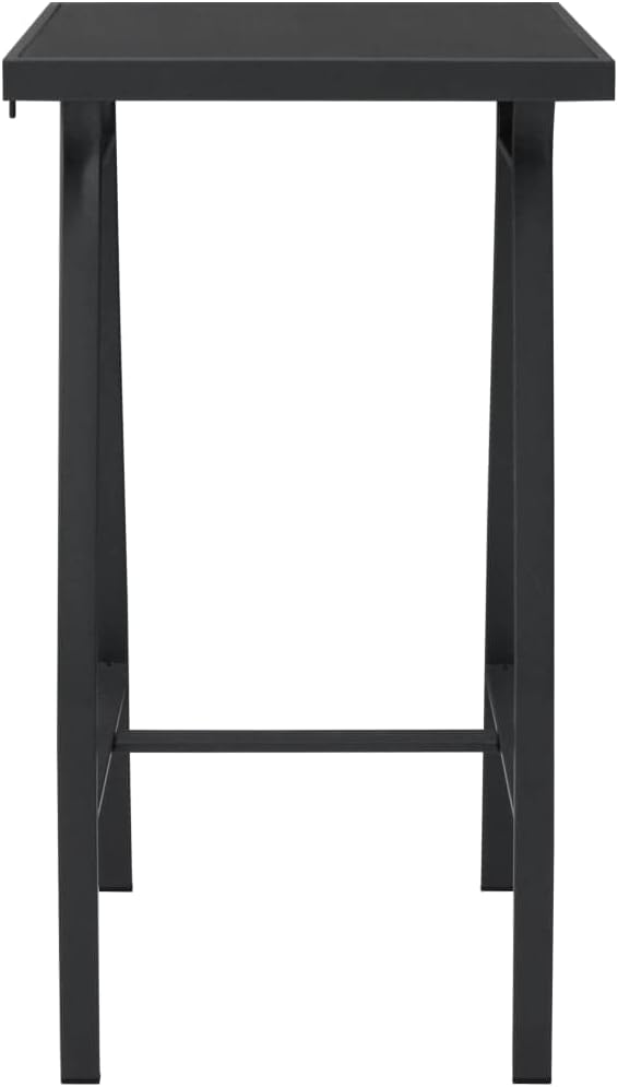 Patio Bar Table Black Tempered Glass