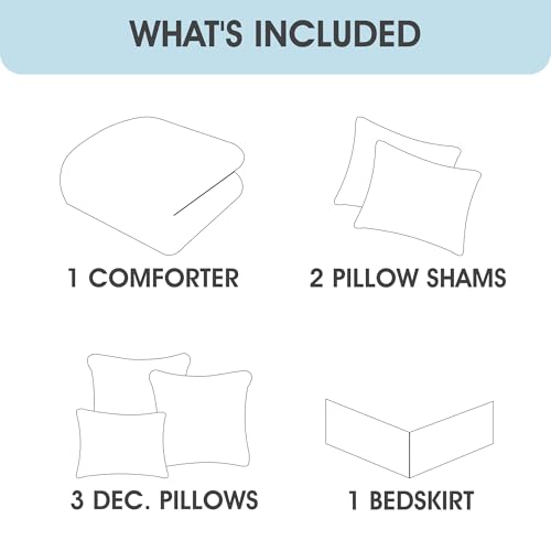 King Comforter Set Blue Jacquard Striped 7-Piece