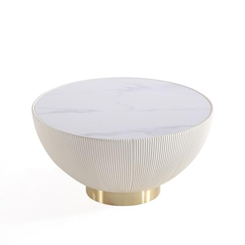 Modern Anderson Coffee Table and End Table Set - Cream Leatherette with Faux Marble Top