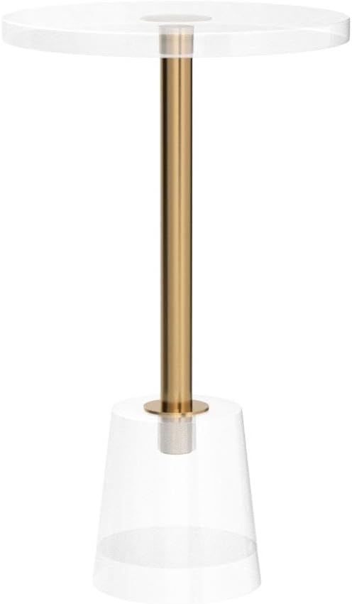Acrylic Side Table with Gold Post - Clear Round End Table