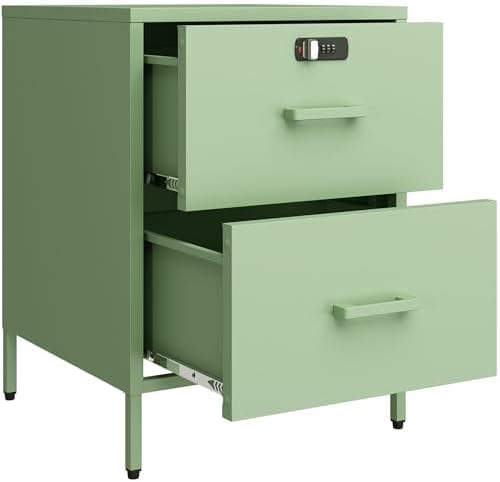 2 Drawer Lockable Metal Nightstand End Table