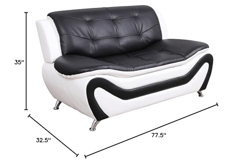 3-Piece Modern Sofa Set with Tufted Back - Black and White Faux Leather