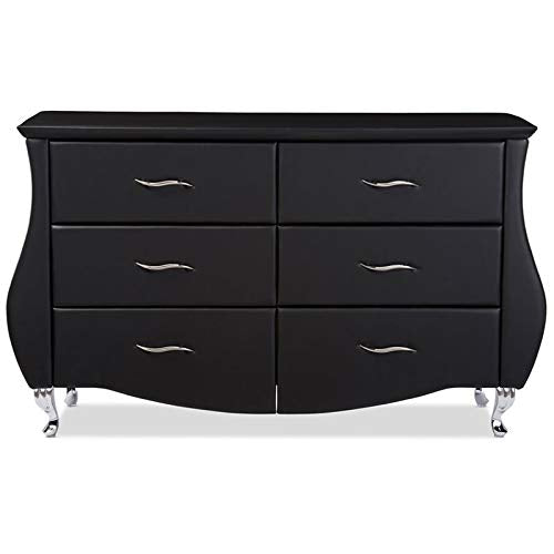 6-Drawer Faux Leather Dresser Black