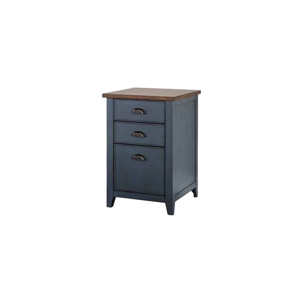 Dusty Blue Wood File Cabinet with Adjustable Shelves