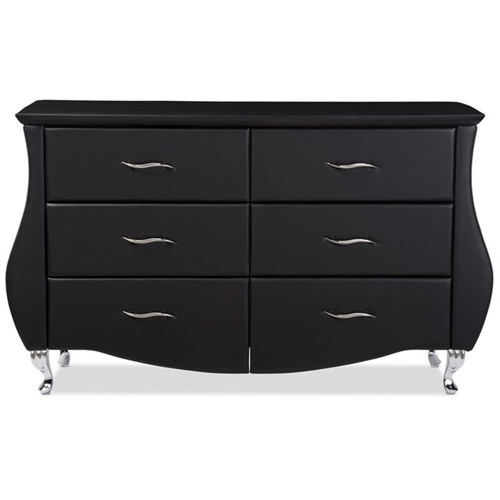 6-Drawer Faux Leather Dresser Black