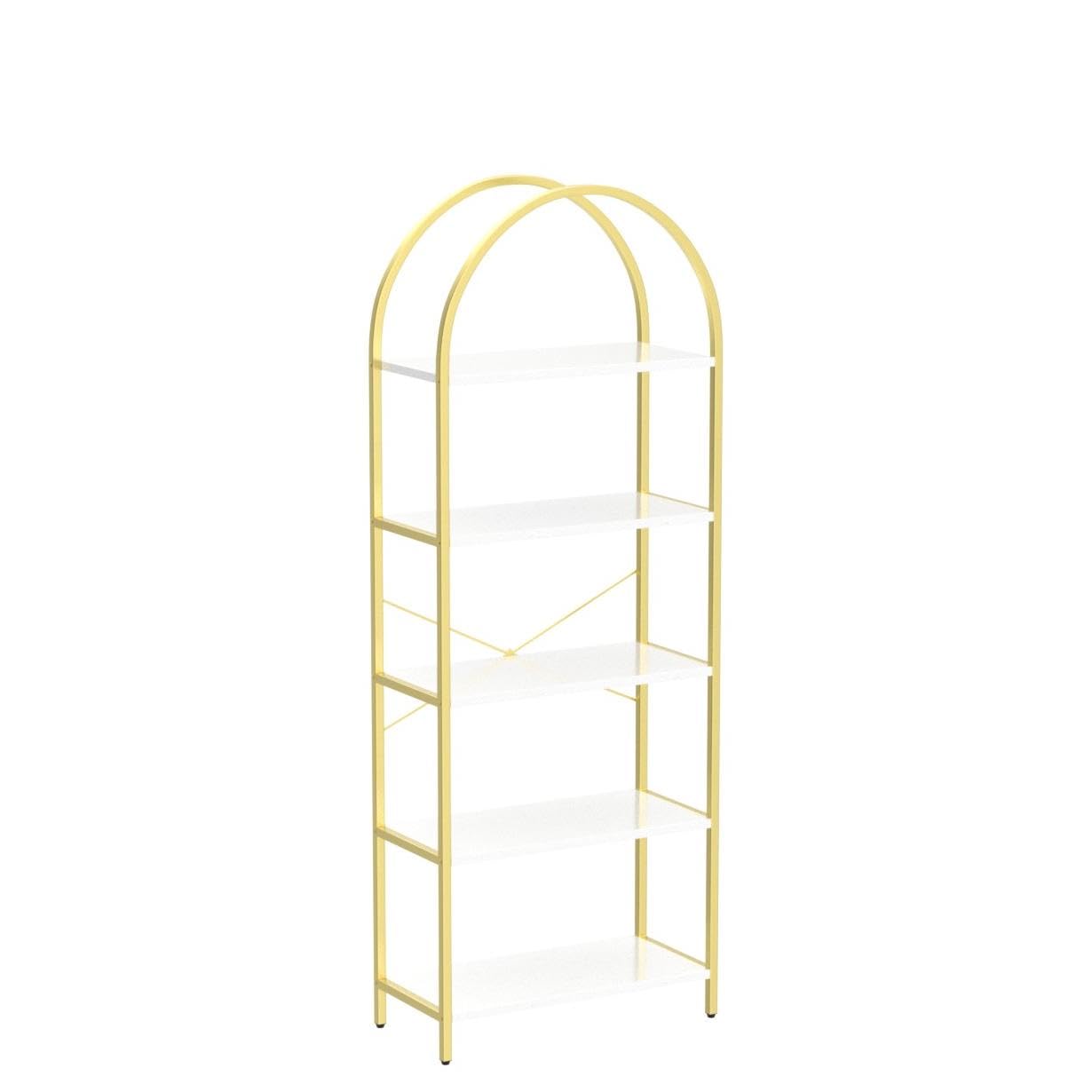 5-Tier Arched Bookshelf White Gold