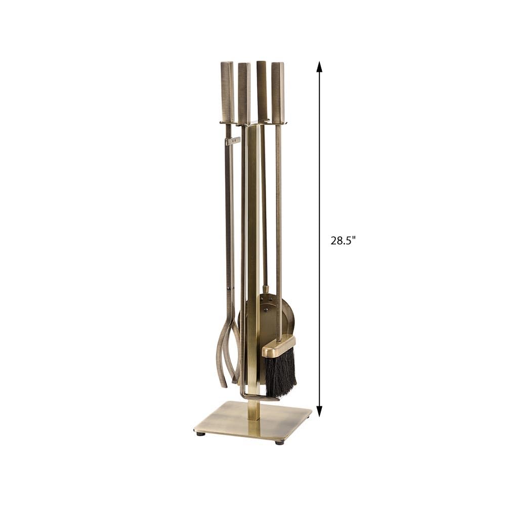 5-Piece Fireplace Tool Set with Stand - Aged Brass Finish