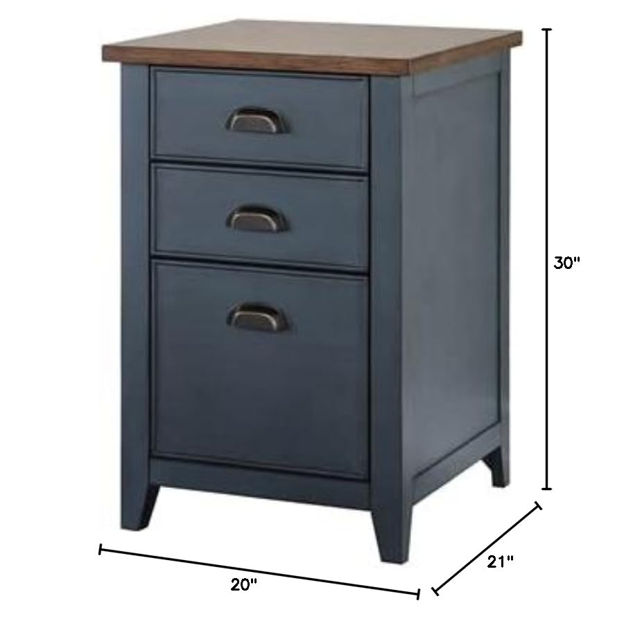 Dusty Blue Wood File Cabinet with Adjustable Shelves