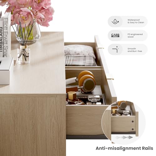 Modern Wooden 6 Drawer Dresser 55 Inch with Fluted Design