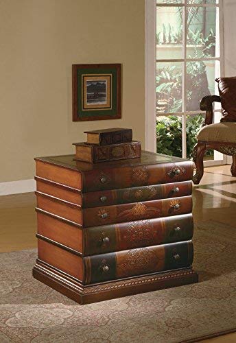 3-Drawer Antique Book Stack Accent Table