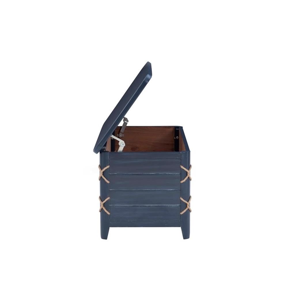 Modern Wood Rope Cedar Lined Storage Chest in Blue