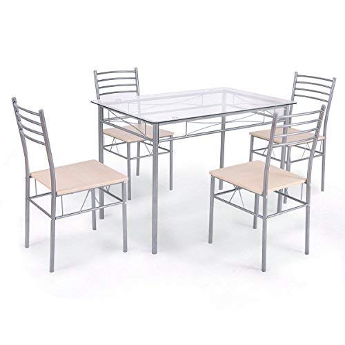 5-Piece Glass Top Dining Set with 4 Chairs