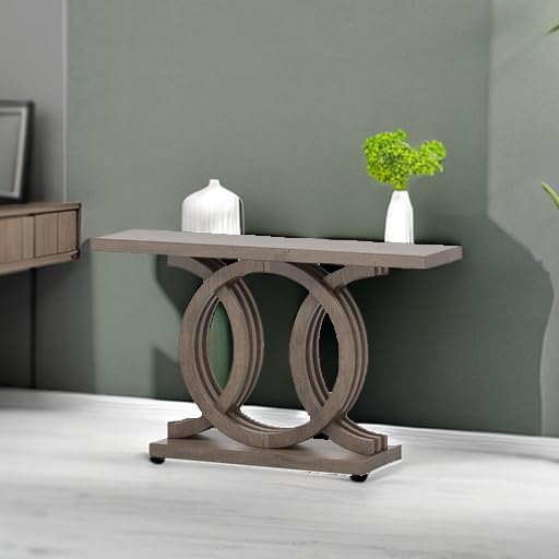 55" Wooden Console Table with Geometric Base