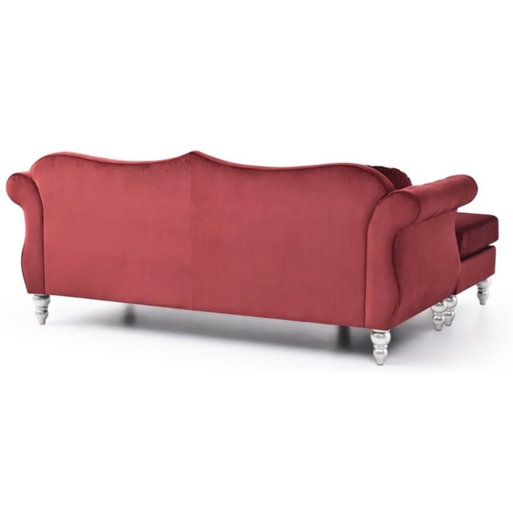 Hollywood Velvet Sofa Chaise in Burgundy