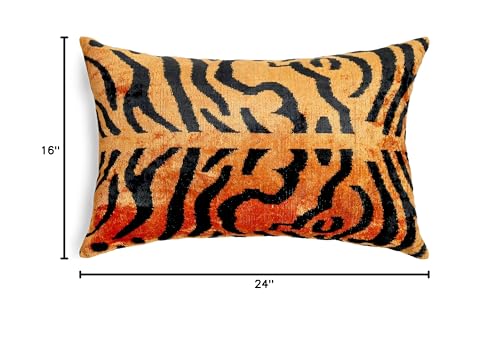 Handmade Velvet Throw Pillow 16x24 Tiger Print with Down Feather Insert