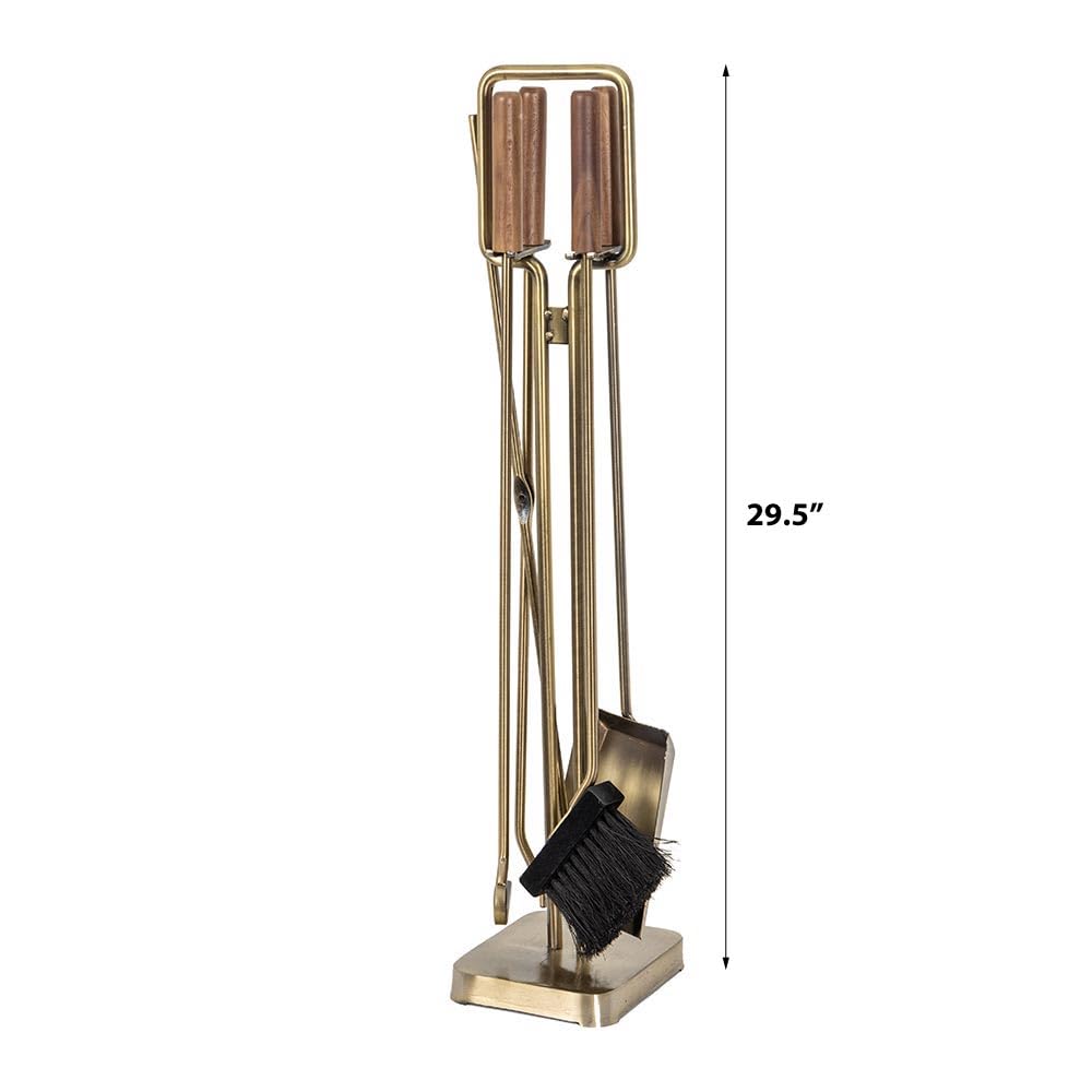 5-Piece Fireplace Tool Set with Walnut Handles