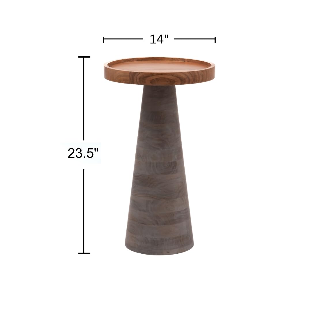 Round Solid Wood End Table with Tray Top