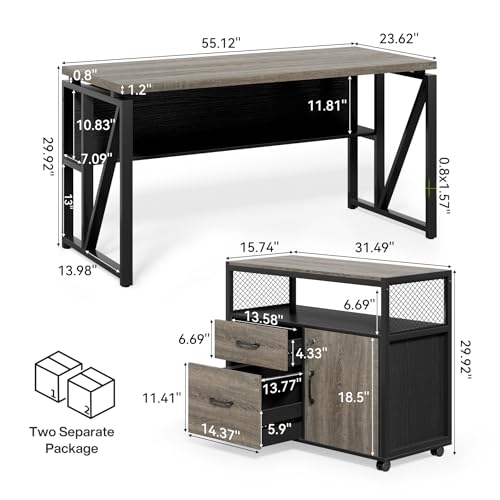 55" L-Shaped Executive Desk with Lateral File Cabinet