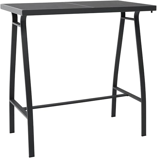Patio Bar Table Black Tempered Glass