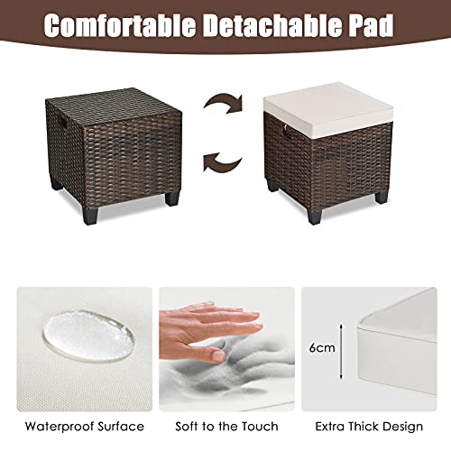 2-Piece Rattan Patio Ottoman with Removable Cushions