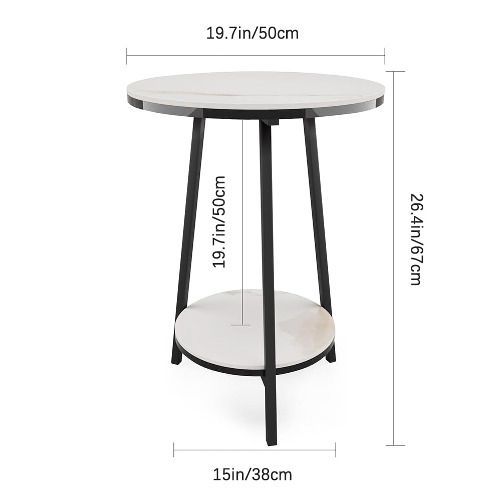 2-Tier Round Marble Side Table - White and Black End Table