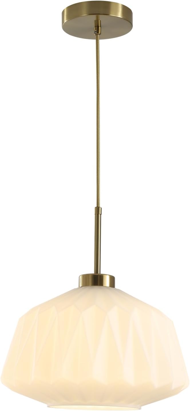 12-Inch Gold Pendant Light with Ribbed Glass Globe