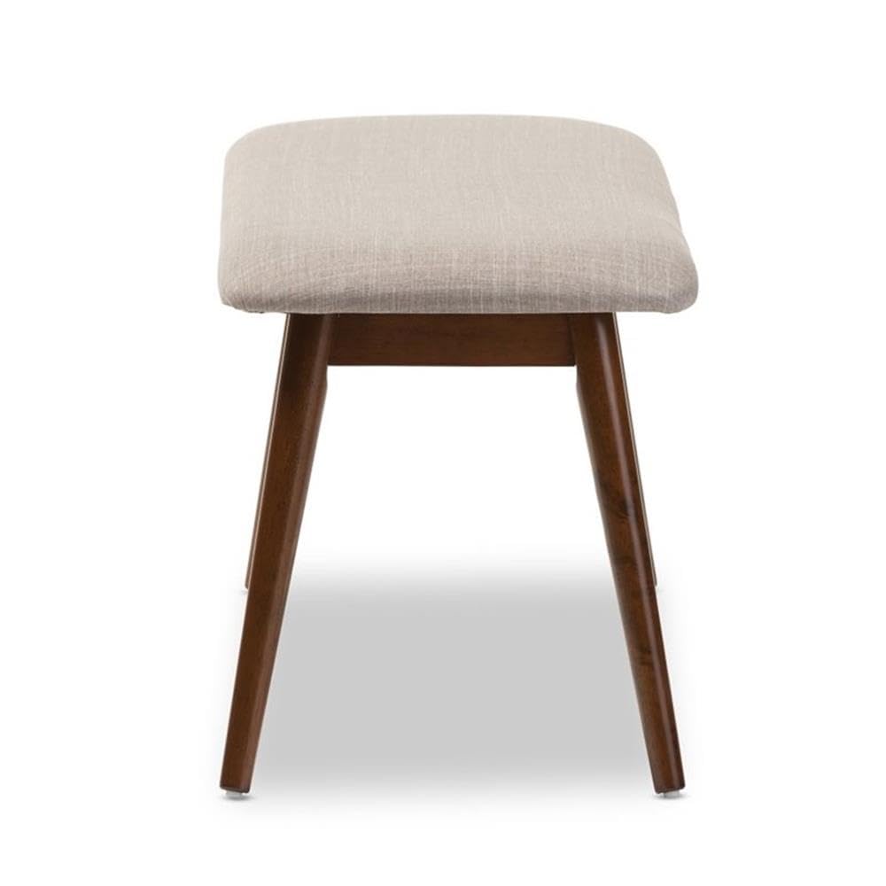 Mid-Century Modern Dining Bench Light Grey Fabric Oak Wood