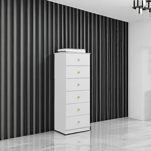 6 Drawer Vertical Dresser with Gold Handles