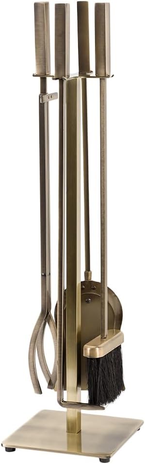 5-Piece Fireplace Tool Set with Stand - Aged Brass Finish