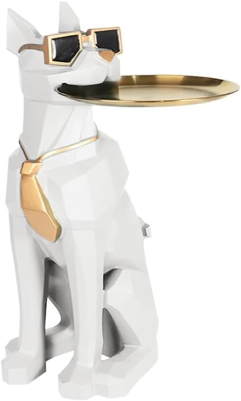 Whimsical Cat Statue Side Table with Gold Tray