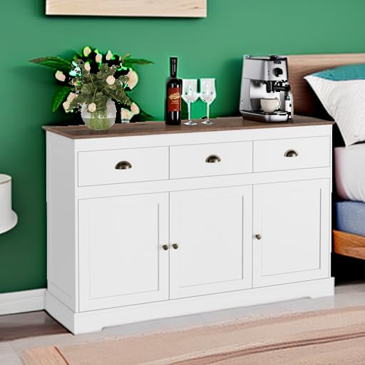 White Buffet Cabinet with 3 Drawers and 3 Doors