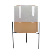 Mid-Century Modern Ceramic Planter with Stand - Large 16 Inch