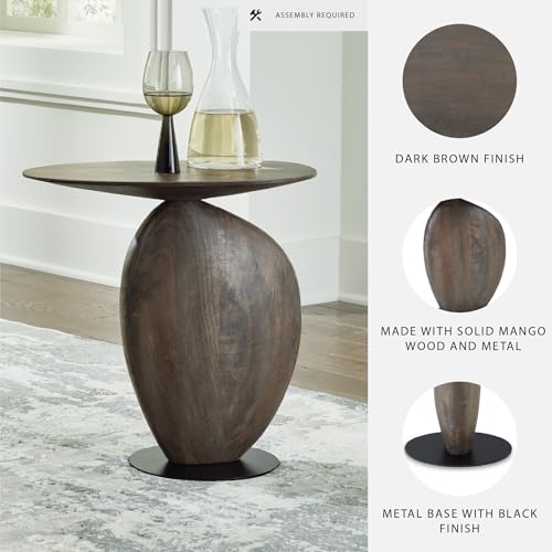 Industrial Accent Table with Metal Base - Dark Brown & Black