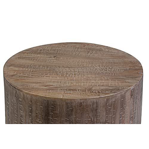 Round Drum Coffee Table Gray Wash Mango Wood