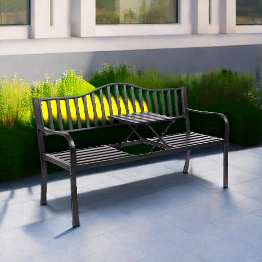 Outdoor Metal Bench with Built-in Table