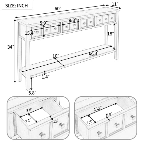 Ancent Console Table with Drawers and Shelf