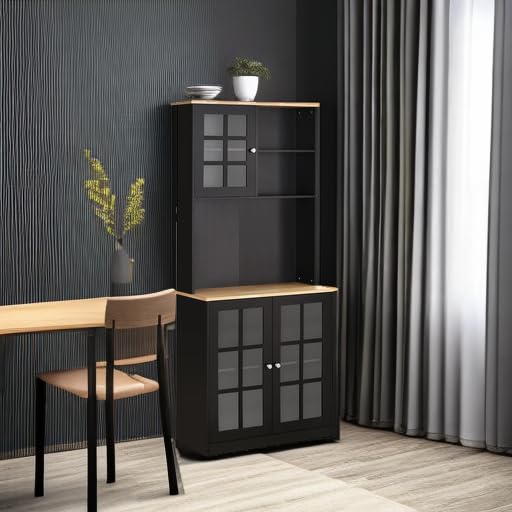 Kitchen Pantry Storage Cabinet 72" with Glass Doors