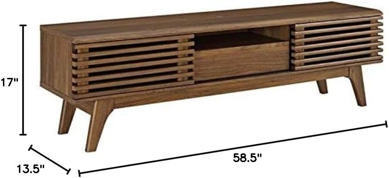 59" Mid-Century Modern TV Stand with Sliding Doors