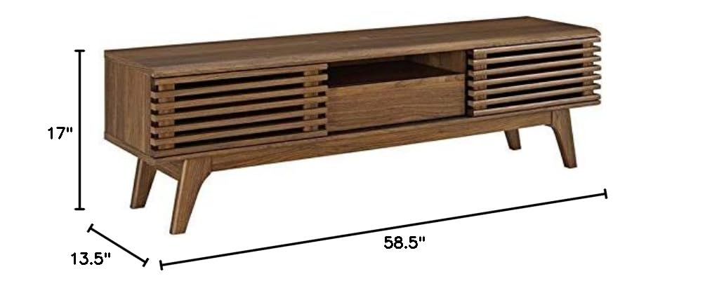 59" Mid-Century Modern TV Stand with Sliding Doors