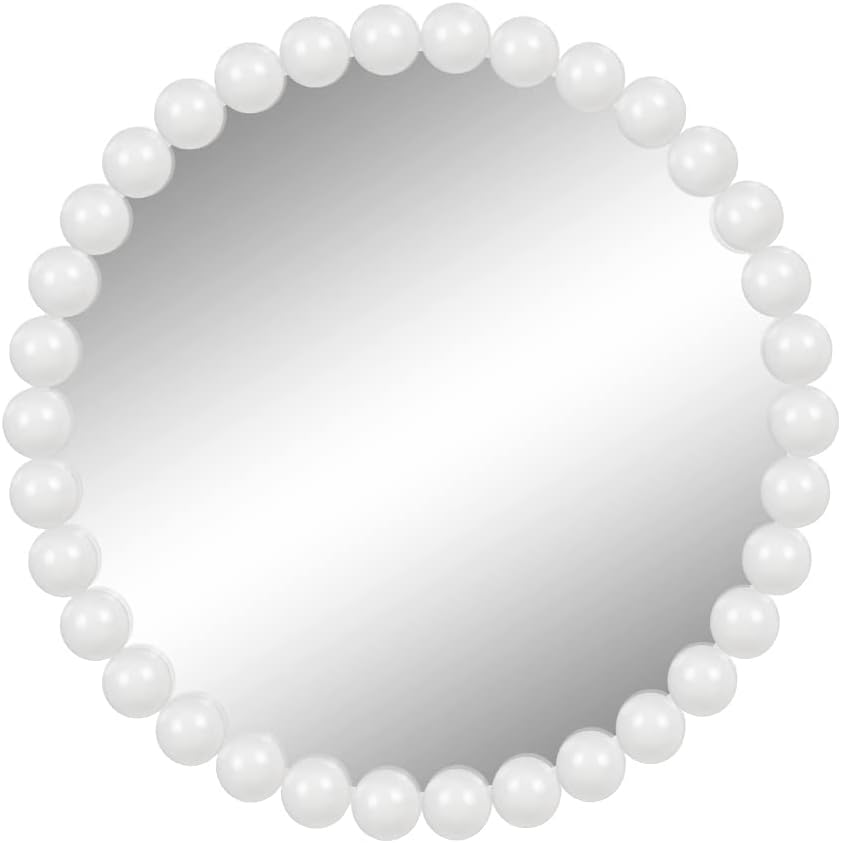 24" White Beaded Round Wall Mirror