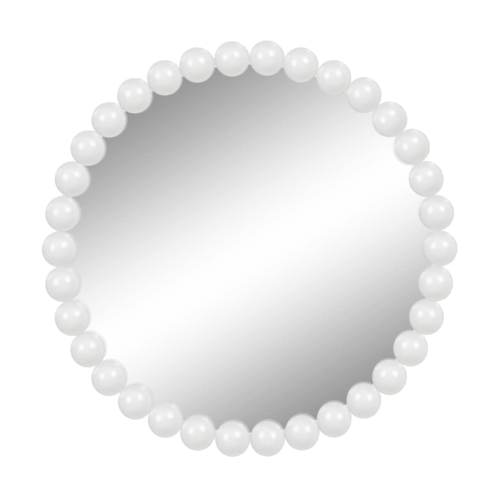 24" White Beaded Round Wall Mirror