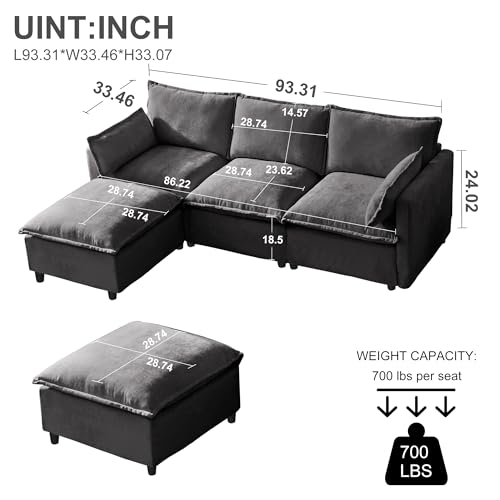 Modular L-Shaped Sectional Sofa with 4 Seats